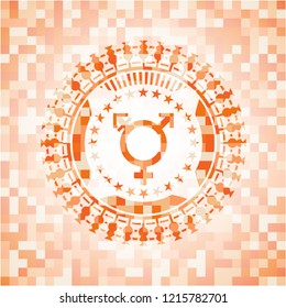 transgender icon inside orange tile background illustration. Square geometric mosaic seamless pattern with emblem inside.