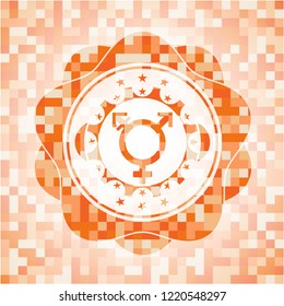 transgender icon inside orange tile background illustration. Square geometric mosaic seamless pattern with emblem inside.