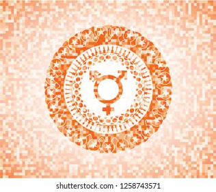 transgender icon inside orange tile background illustration. Square geometric mosaic seamless pattern with emblem inside.