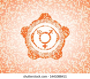 transgender icon inside orange tile background illustration. Square geometric mosaic seamless pattern with emblem inside.