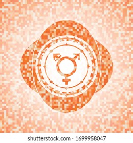 transgender icon inside orange tile background illustration. Square geometric mosaic seamless pattern with emblem inside.