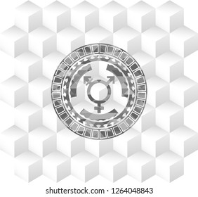 transgender icon inside realistic grey emblem with geometric cube white background
