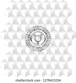 transgender icon inside realistic grey emblem with cube white background
