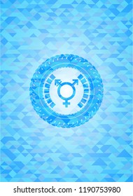 transgender icon inside realistic light blue mosaic emblem