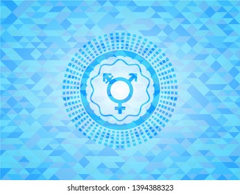 transgender icon inside realistic sky blue mosaic emblem