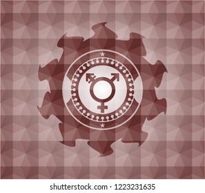 transgender icon inside red badge with geometric pattern background. Seamless.