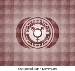 transgender icon inside red badge with geometric pattern background. Seamless.