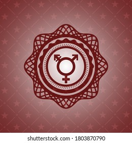 transgender icon inside red emblem. 