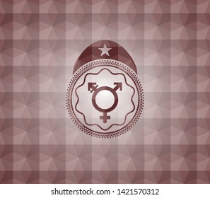 transgender icon inside red polygonal badge. Seamless.