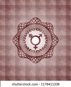 transgender icon inside red seamless badge with geometric pattern background.