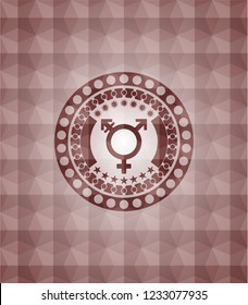 transgender icon inside red seamless polygonal badge.