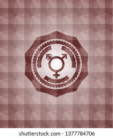 transgender icon inside red seamless badge with geometric background.
