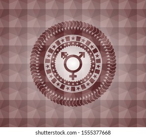transgender icon inside red seamless badge with geometric pattern.