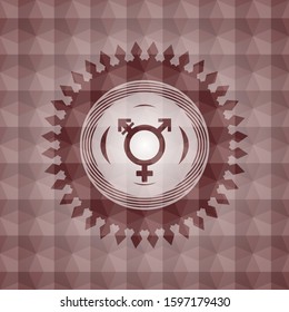 transgender icon inside red seamless badge with geometric background.