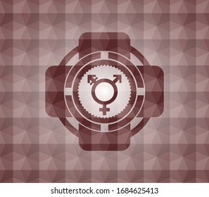 transgender icon inside red seamless badge with geometric pattern background.
