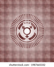 icono transgénero en el interior de la insignia de marea roja con fondo de patrón geométrico. 