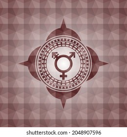 transgender icon inside red seamless emblem with geometric background. 