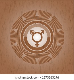 transgender icon inside retro style wooden emblem