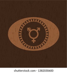transgender icon inside retro style wooden emblem