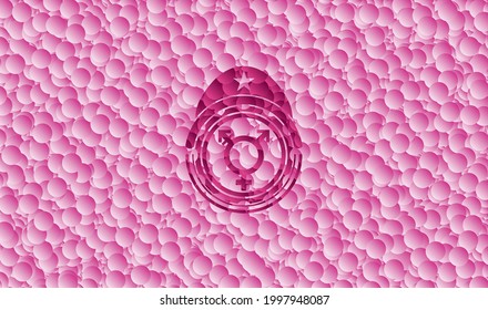 icono transgénero dentro del emblema rosa estilo retro con fondo de burbujas. Ilustración vectorial. Detallado. 