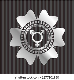 transgender icon inside silver emblem or badge