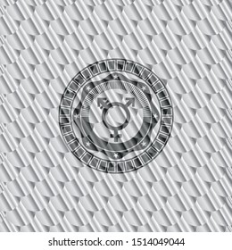 transgender icon inside silver shiny badge. Scales pattern. Vector Illustration. Detailed.