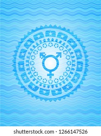 transgender icon inside sky blue water emblem background.
