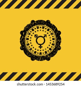 transgender icon inside warning sign, black grunge emblem. Vector Illustration. Detailed.