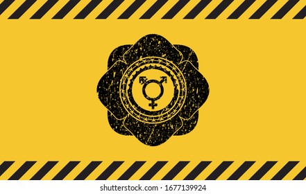 Transgender-Symbol in einem Warnschild, schwarzes Grunge-Emblem. Vektorillustration Illustration. Detaillierte Angaben.