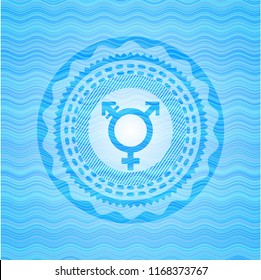 transgender icon inside water concept badge background.