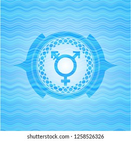 transgender icon inside water wave representation emblem background.