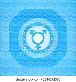 transgender icon inside water wave representation style emblem.