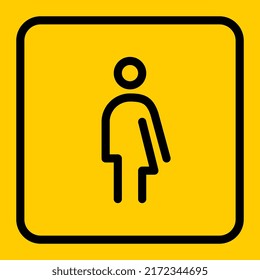 Icono de línea transgénero en fondo amarillo. Símbolo Unisex del lavabo. Signo de baño neutro en género. Trazo editable. Gráficos vectoriales