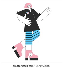 Transgender Mtf Or Ftm Person With Trans Symbols And Colors. Genderqueer And Crossdressers Rights Concept. LGBTQ+ Equality Vector Flat Isolated Illustration. Social Transition.