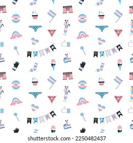 Transgender mtf and ftm seamless pattern. Trans awareness and visibility. Diversity, equality, inclusion for genderqueer and crossddressers. LGBT pride month vector flat illustration set.