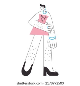 Transgender Mtf Person With Trans Symbols And Colors. Genderqueer And Crossdressers Rights Concept. LGBTQ+ Equality Vector Flat Isolated Illustration.