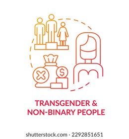 Transgender and nonbinary people red gradient concept icon. Genderfluid individuals. Different barriers facing abstract idea thin line illustration. Isolated outline drawing. Myriad Pro-Bold font used