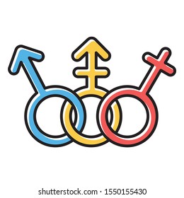 Transgender people equality color icon. Female, male human rights. Trans human tolerance. Gender signs. Transsexual, intersex pride. Feminism, justice, democracy. Isolated vector illustration