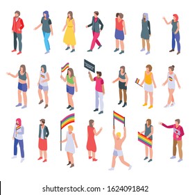 Transgender people icons set. Isometric set of transgender people vector icons for web design isolated on white background