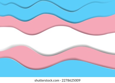 Transgender Pride Flag Colors Background in 3d Paper Cutout Waves. Vector Illustration. EPS 10.