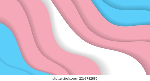 Transgender Pride Flag Colors in Paper cut out origami waves background banner in blue, pink, and white. Vector Illustration. EPS 10.