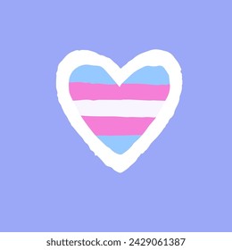 Transgender pride flag in heart shape. LGBT love symbol. LGBTQ rainbow sticker with blue, pink, white stripes. Sexual orientation, self determination. Flat hand drawn isolated vector illustration