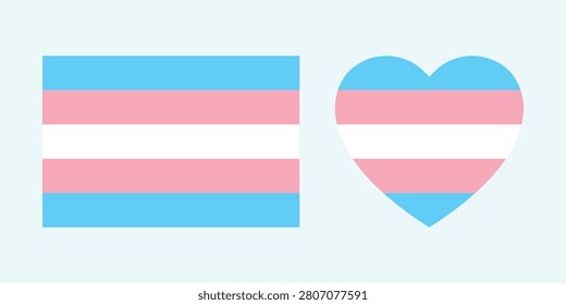 Transgender pride flag and heart vector. LGBTQ identity flag illustration isolated on transparent background. Trans identity flag heart symbol.