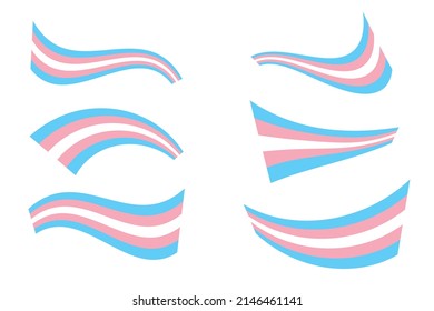 Transgender pride flag -  light blue, pink and white striped pride flag, symbol of the transgender community. LGBT symbols set collection of different twisted wrapped shapes flags.