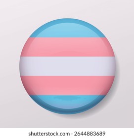 Transgender pride flag round button symbol glossy badge blue pink white colors isolated on light background LGBTQ community