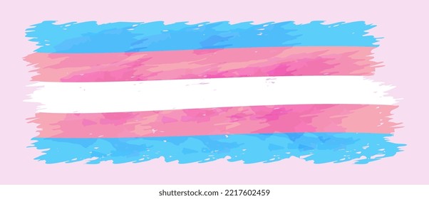 Transgender pride flag vector illustration. Brush stroke shape with watercolor texture. Flat style element isolated on light lilac background