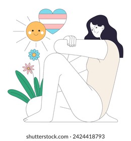 Transgender pride. Trans woman self-reflection and mental health awareness. Gender identity affirmation. Trans rights and identity. Flat vector illustration