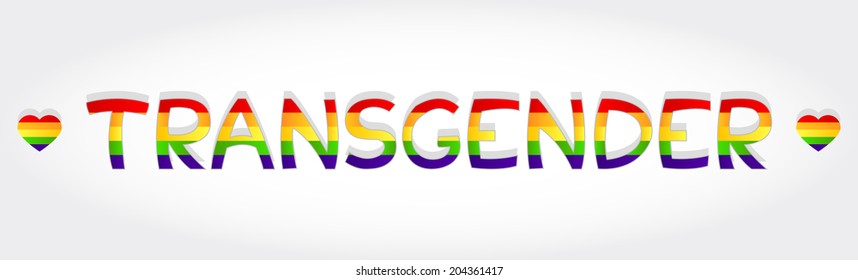 Transgender stylized word with rainbow and two heart. Transgender word