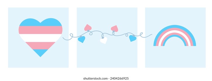 Conjunto de apoyo a las personas transgénero. Tarjetas cuadradas. Identidad de género. Ilustración vectorial plana 