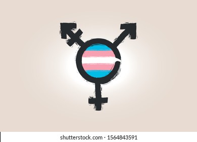 Transgender Transsexual Pride Symbol And Flag - Blue, Pink And White - Gender Symbol - Female, Male, Trans - Painting Stroke Art 